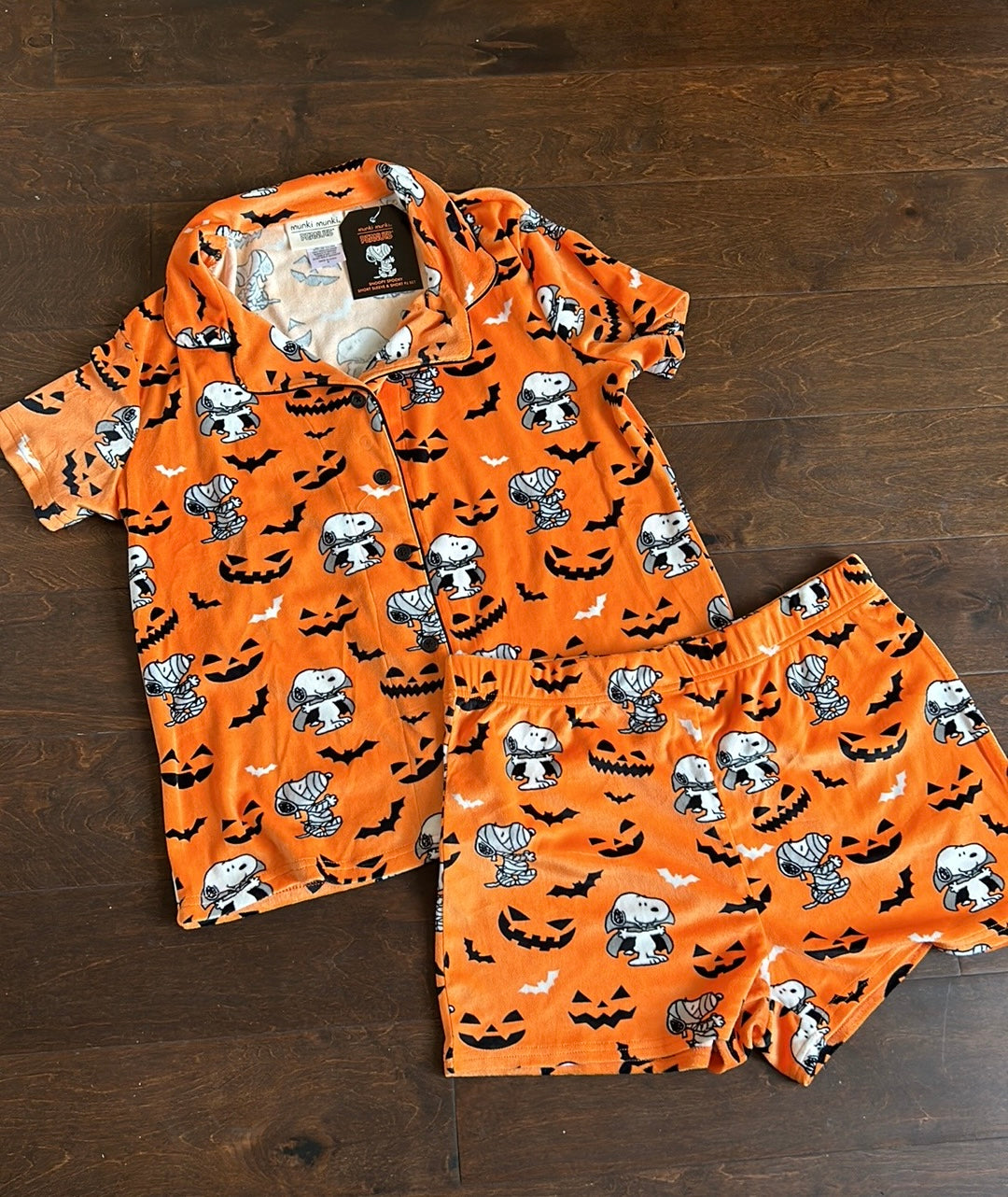 Munki Munki Peanuts Womens Mummy Snoopy Pajama Set Halloween Bats New