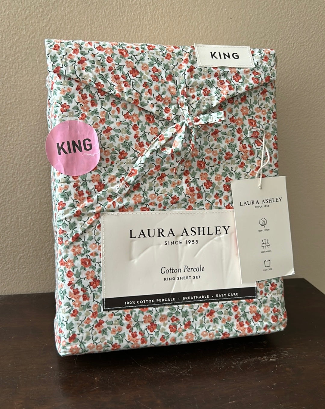 Laura Ashley King Sheet Set Cotton Percale New Floral Etoile