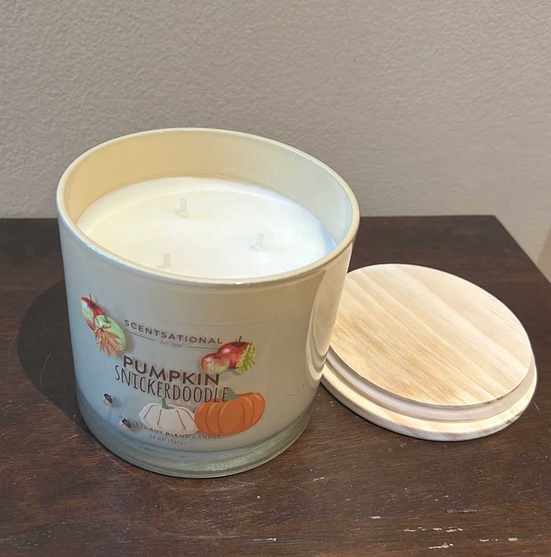 Scentsational Pumpkin Snickerdoodle Candle  Glass Jar 26oz 3 Wick Soy Wax