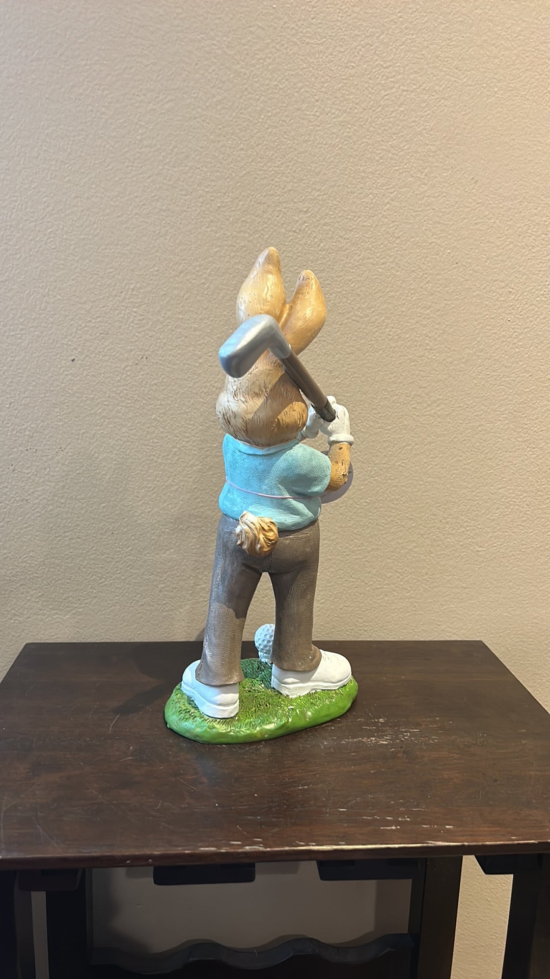 Cute Easter Bunny Playing Golf New Figurine 13” Tall