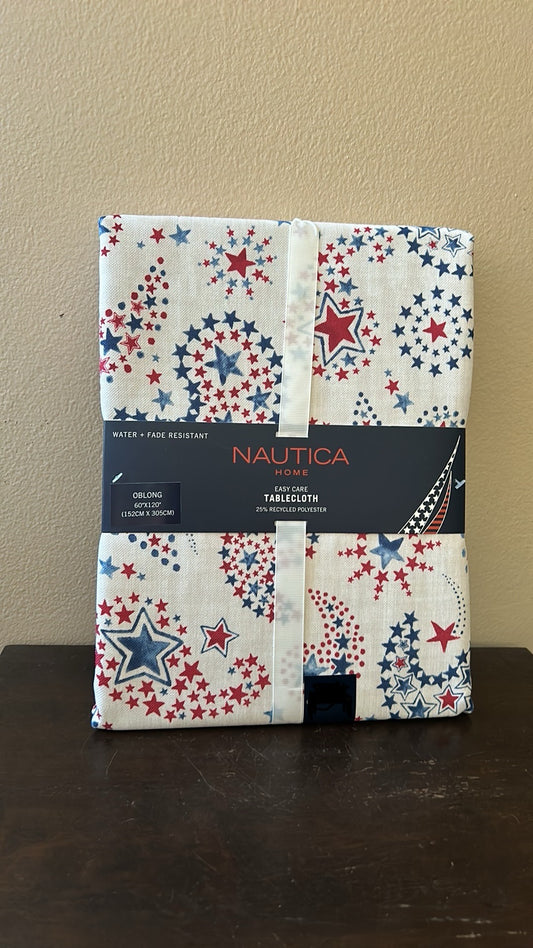 Nautica Tablecloth Americana Red White Blue 4th of July Stars Paisely