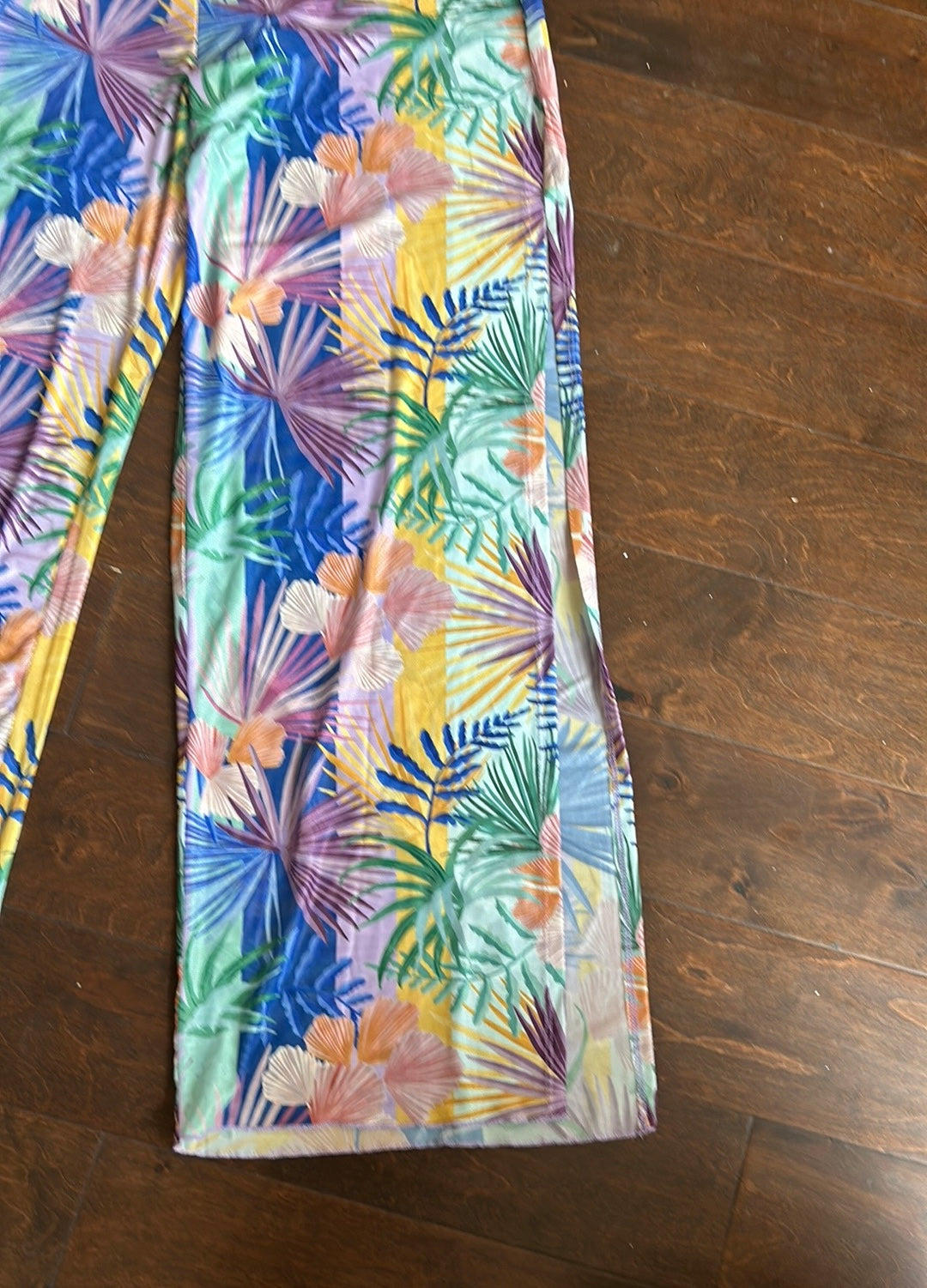 Becca Womens Swim Coverup Pants Sheer Tropical Print Sz L New Beach Side Slits