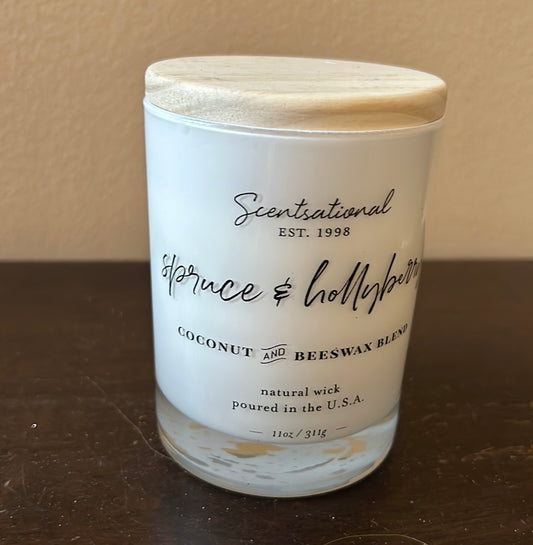 Scentsational Spruce & Hollyberry  Candle  Glass Jar 11 Oz  Coconut Wax