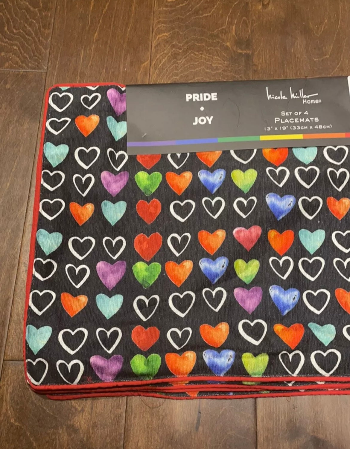 Nicole Miller Placemats set of 4 Heart Print Pride Love Is Love Valentines Day