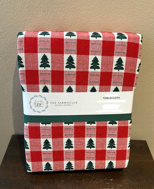 The Farmhouse Rachel Ashwell Christmas Tree Tablecloth Plaid Oblong Red