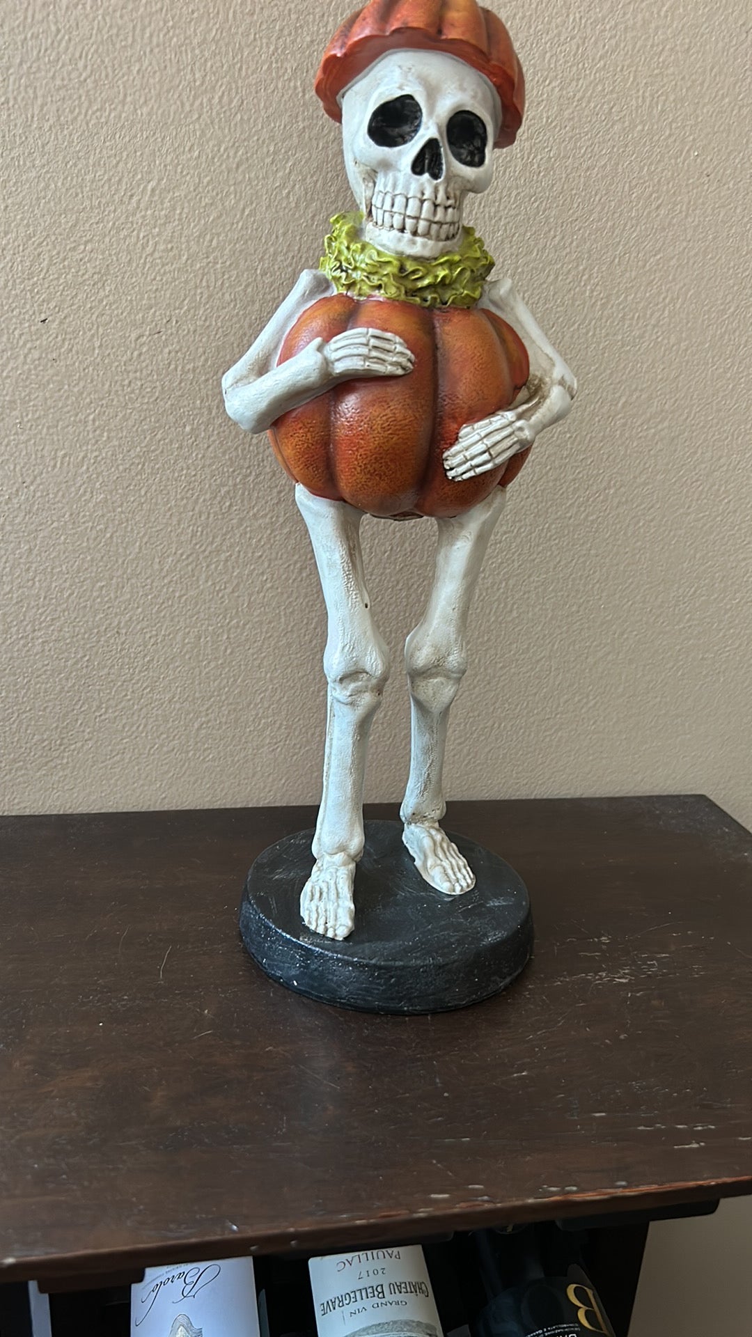 Cute Skeleton With Pumpkin Figurine New Halloween Tabletop 16”