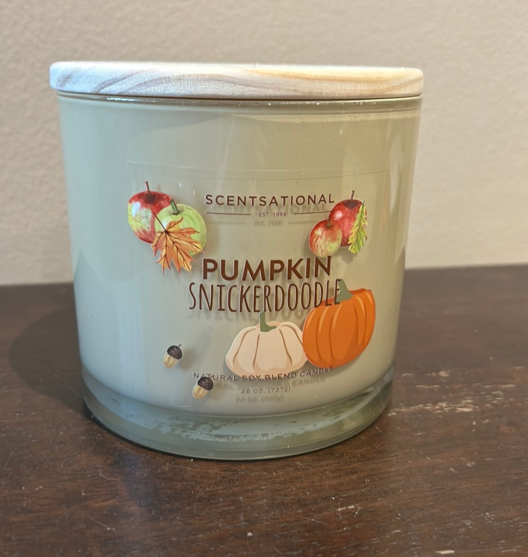 Scentsational Pumpkin Snickerdoodle Candle  Glass Jar 26oz 3 Wick Soy Wax