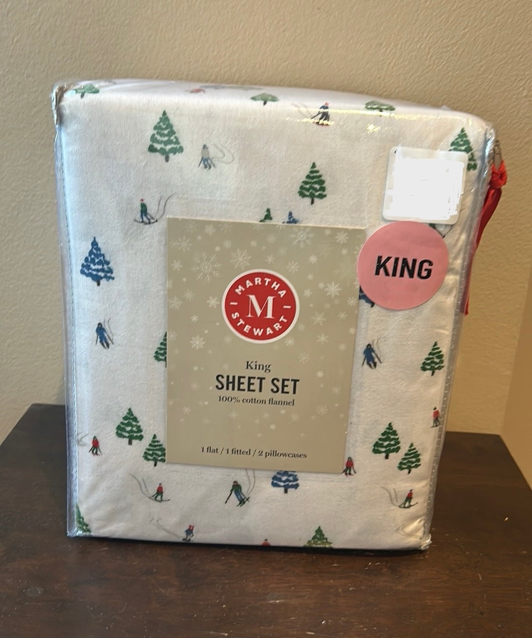 Martha Stewart King Sheet set Christmas Evergreen Trees New Cotton Flannel