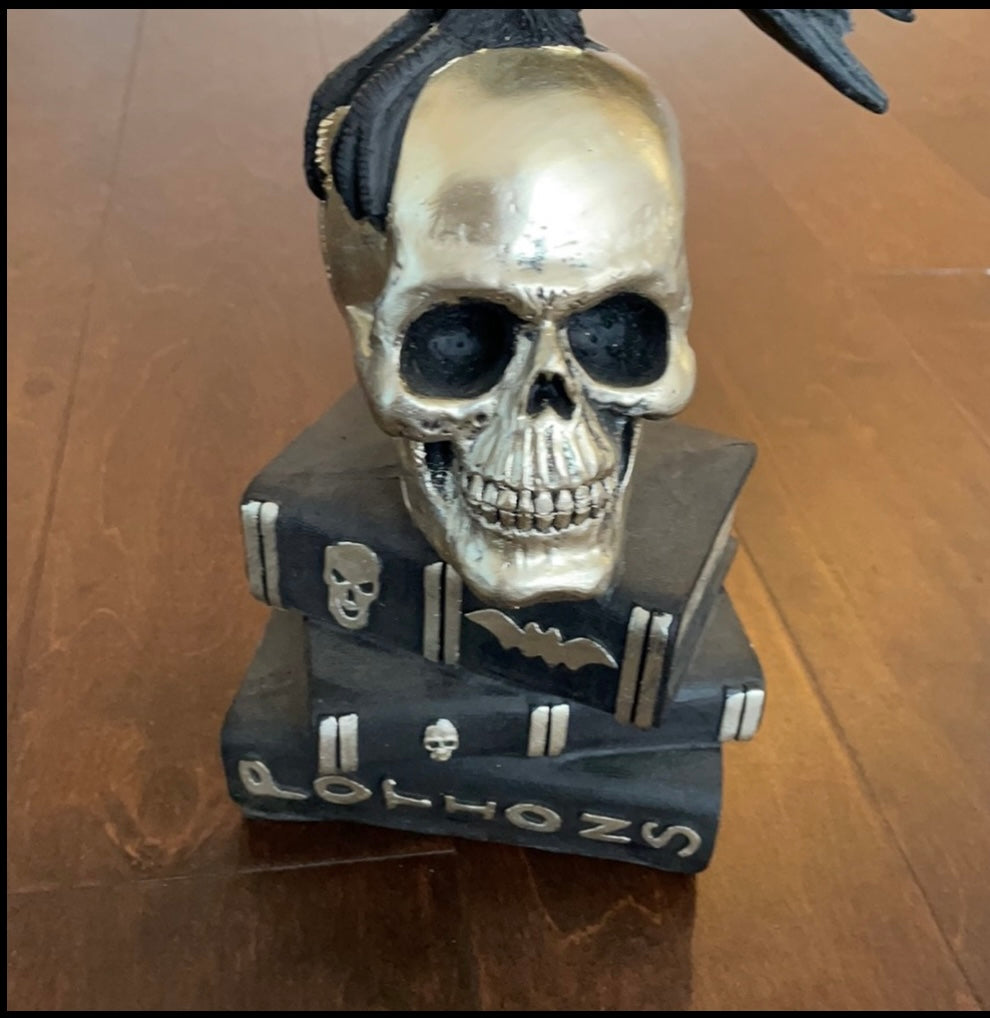 Halloween Black Crow On Skull Head Spell Book 14” Tall