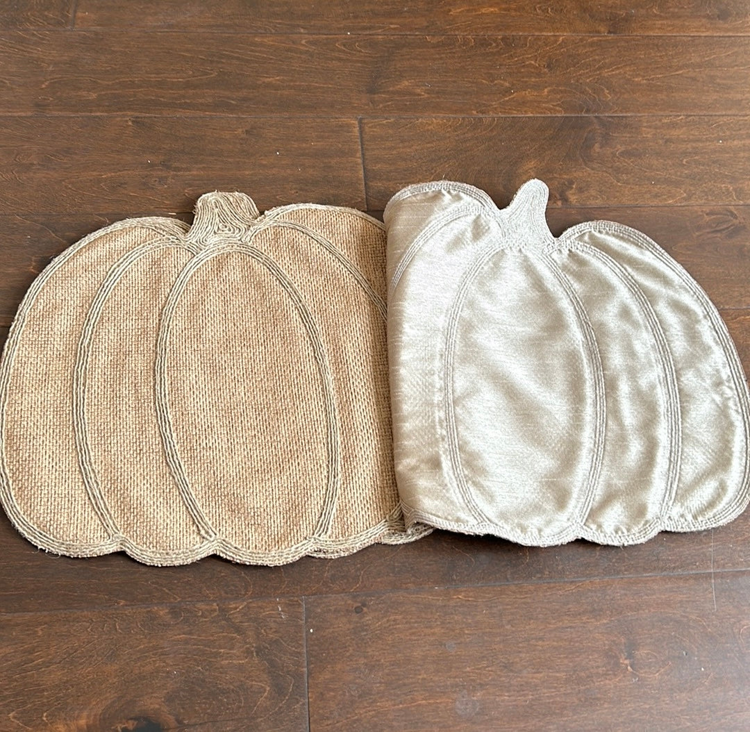 Haymarket Square Set Of 4 Pumpkin Shaped Reversible Beige New Fall Thanksgiving