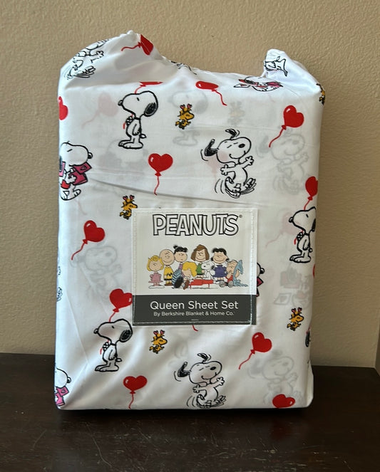 Snoopy Queen Sheet Set Valentines Day Red Heart Balloons New  Love Red Sunglasse