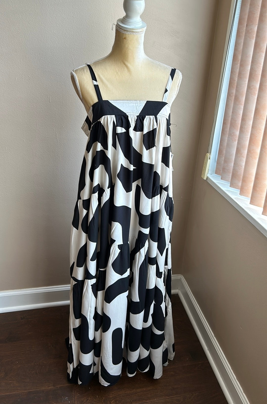 Abel the Label Anthropologie Black Off White Maxi Dress NWT Strappy Boho