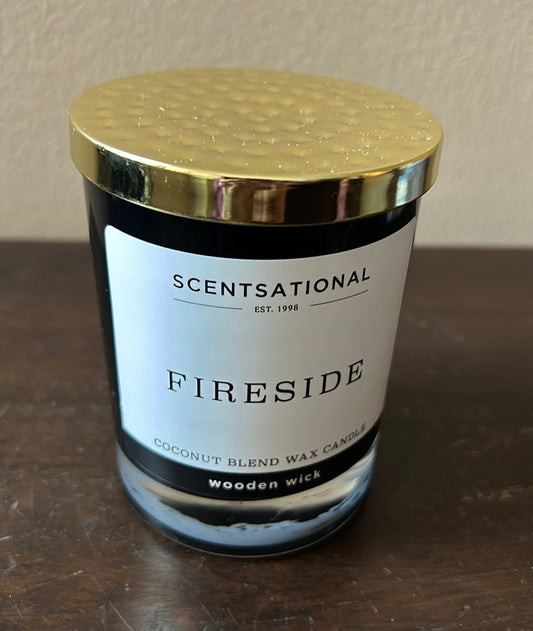 Scentsational Fireside Candle Large Glass Jar 11 Oz  Coconut Wax Blend  WoodWick
