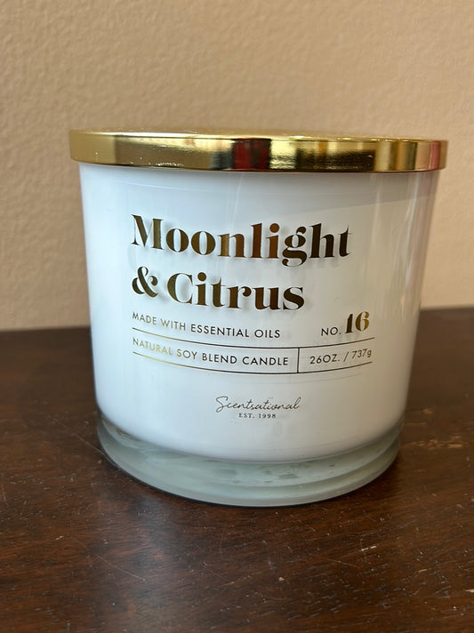 Scentsational Moonlight Citrus Candle Glass Jar 26 Oz  Soy Wax Essential Oils