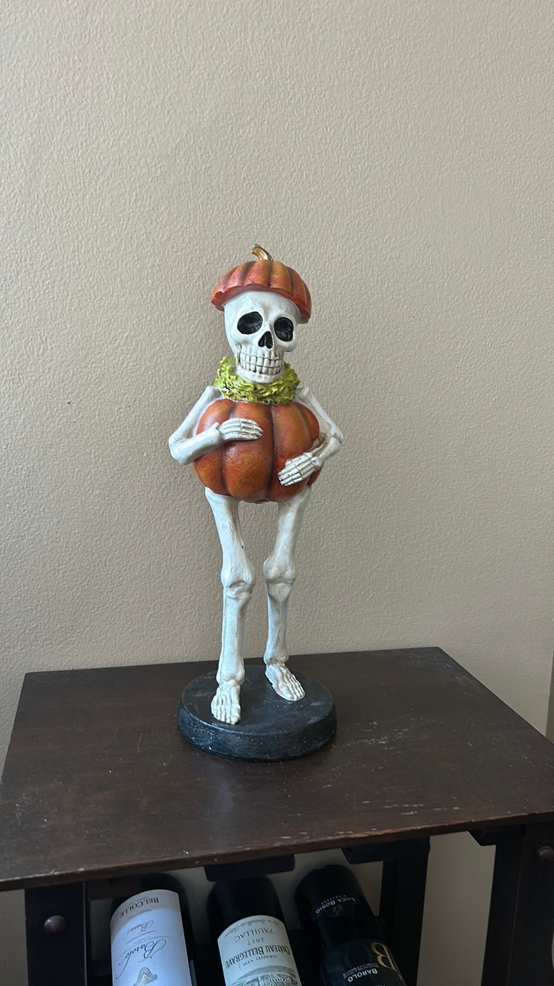 Cute Skeleton With Pumpkin Figurine New Halloween Tabletop 16”