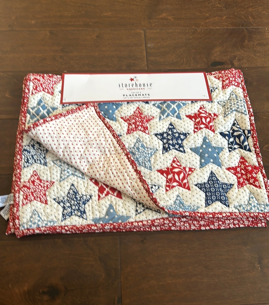 4 Storehouse Red White Blue Placemats Quilted Americana Stars Reversible New