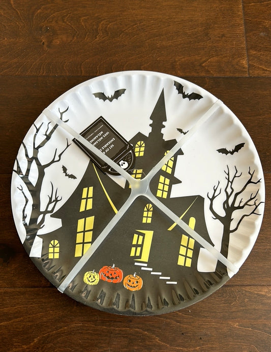 13th & Elm Set Of 8 Melamine Plates Halloween Haunted House New Bats Pumpkins