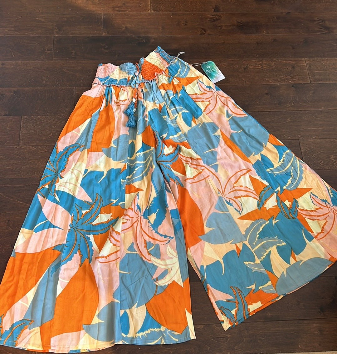 True Destinations Resort Wear Flare Pants Beach Coverup sz L New Tropical