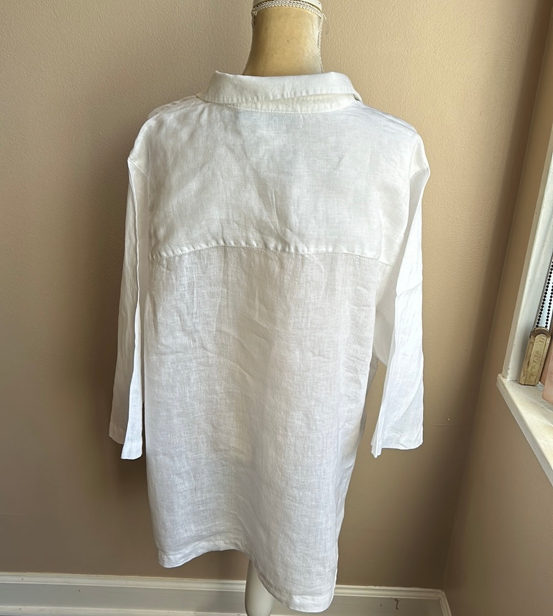 Tahari Womens Plus sz 3X Linen Blouse Top Nwt White 3/4 Sleeve