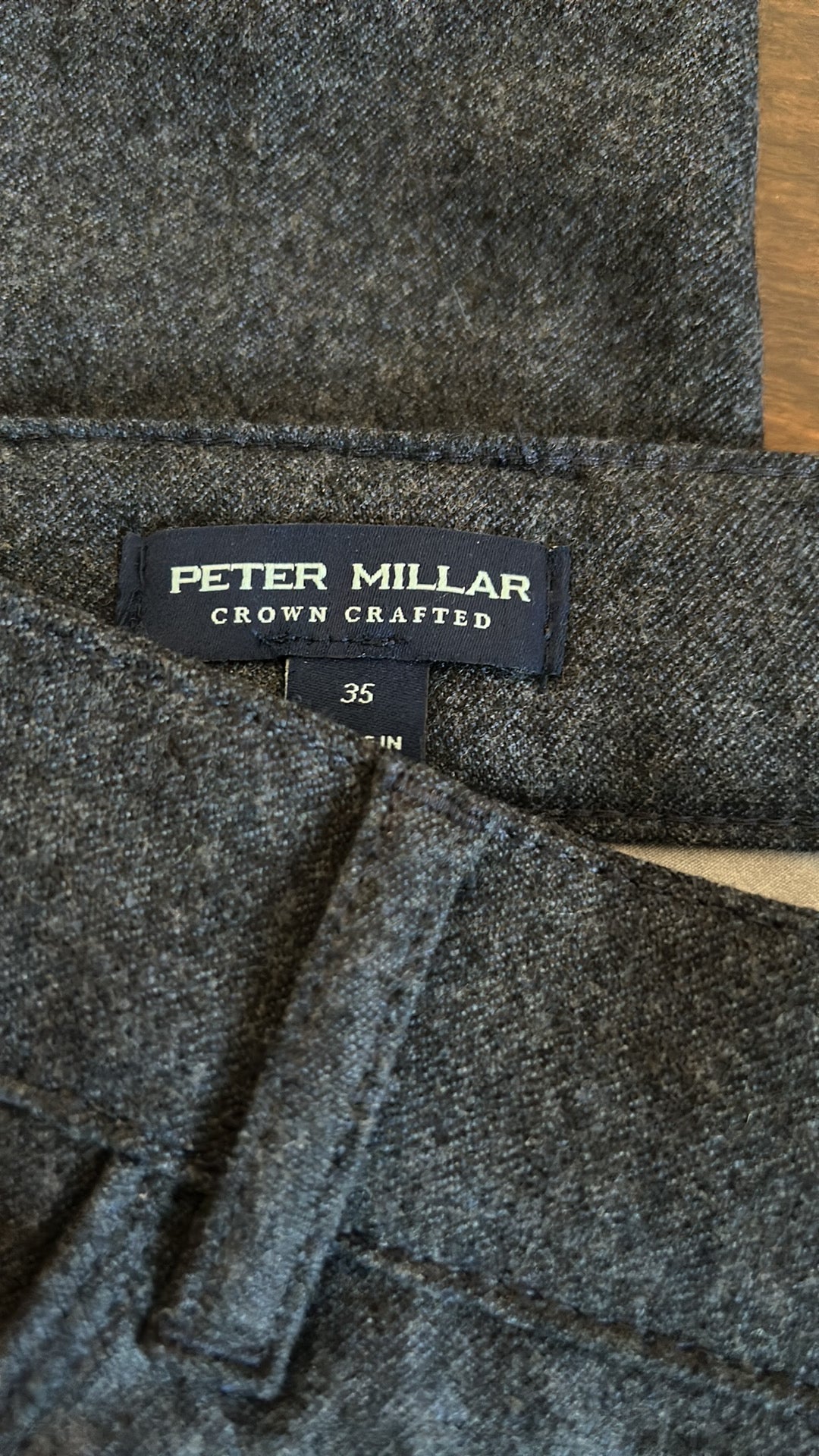 Peter Millar Men's Excursionist Flex Alpine Wool 5-Pocket Pant in SDUST 35x34.5”