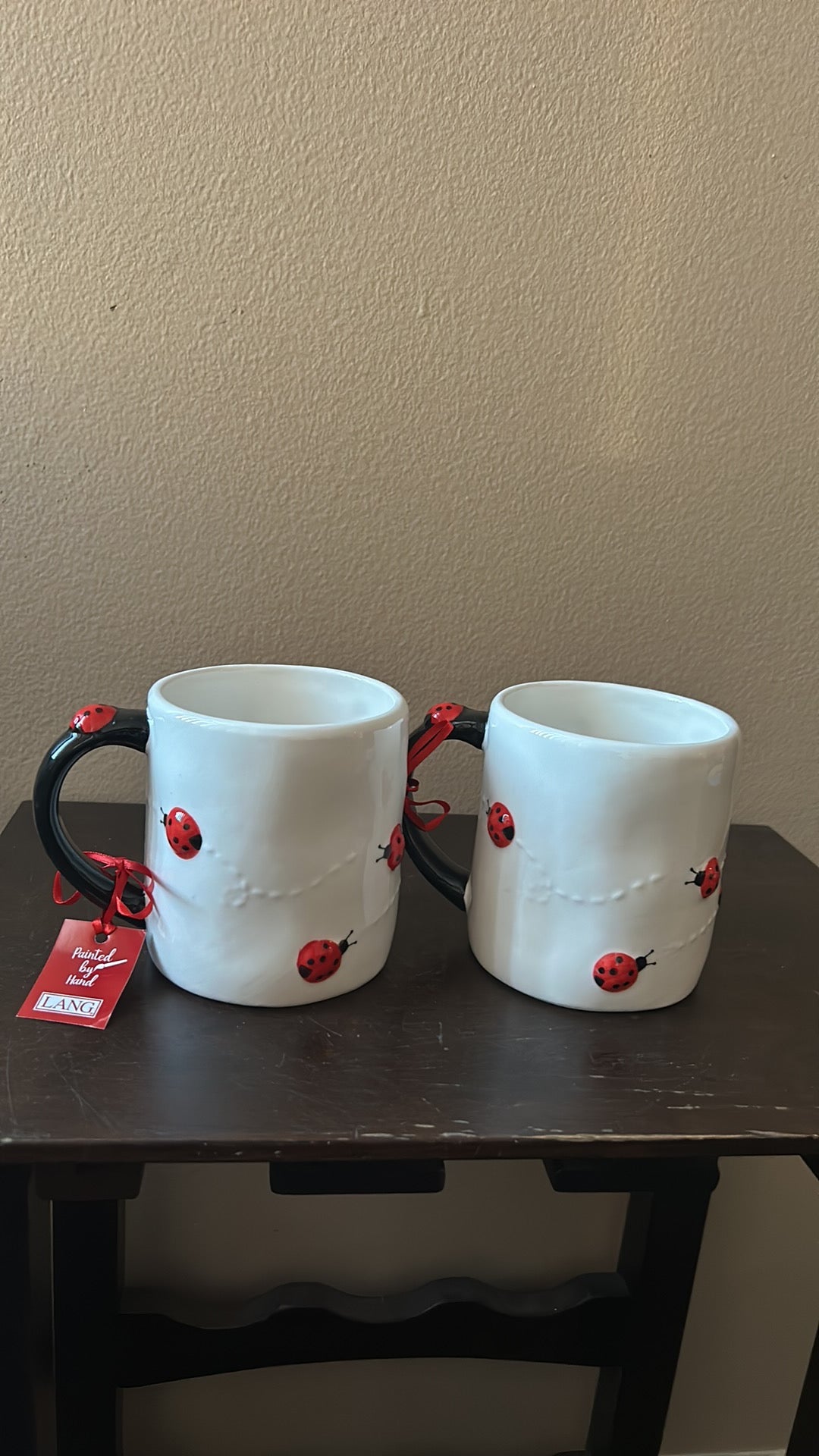 Lang Set Of 2 Coffee Tea Mugs New Hand Painted Ladybug