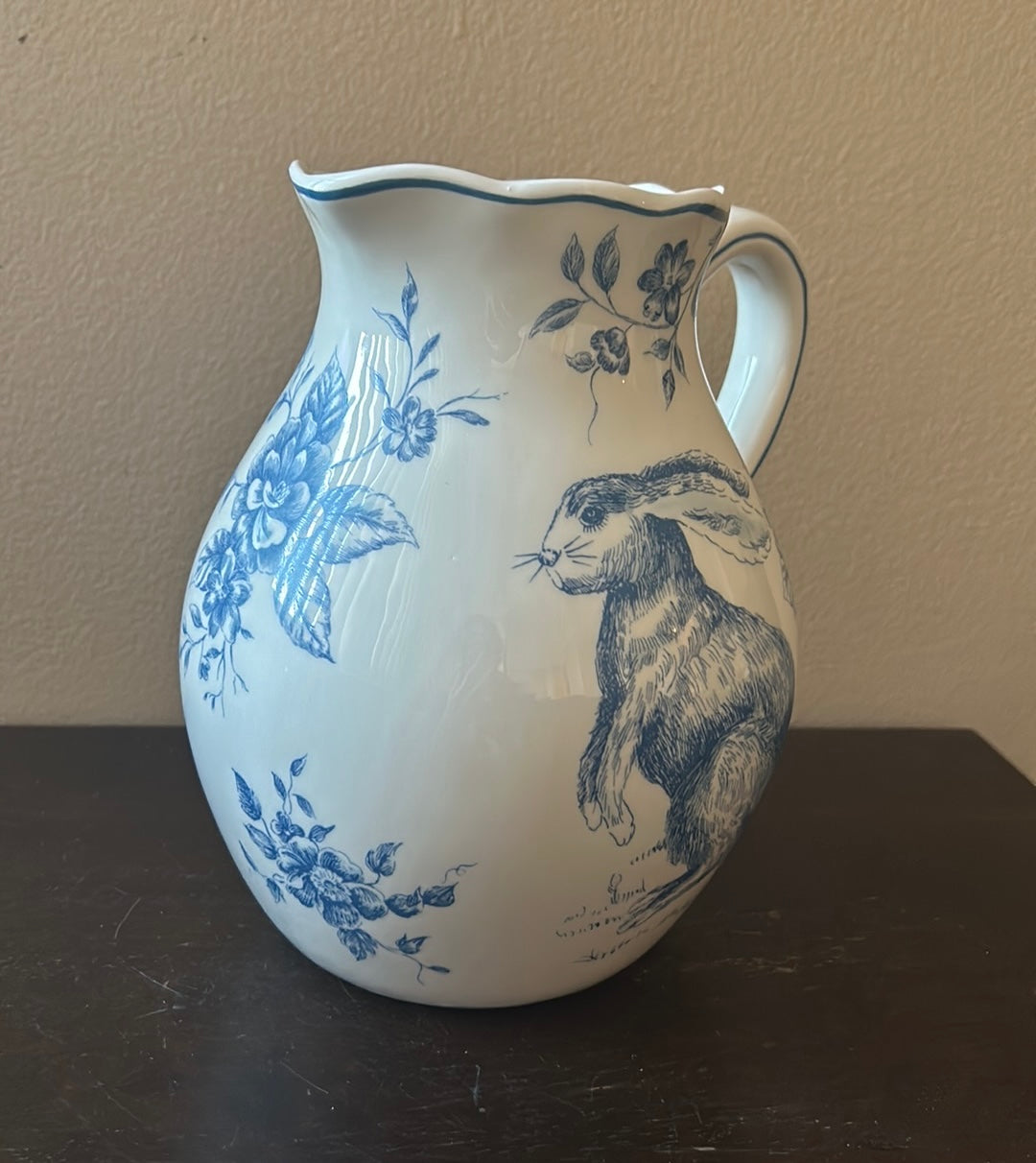 Cute Blue & White Easter Theme Bunny Pitcher New Floral