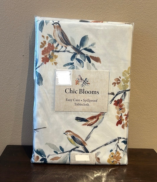 Benson Mills Chic Blooms Tablecloth New Floral Birds Spring Summer 60”x84”