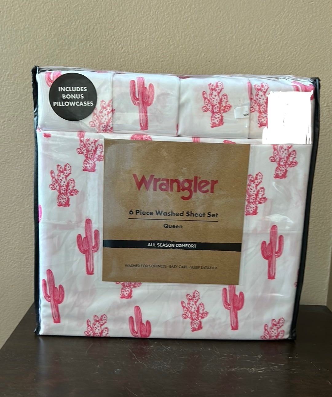 Wrangler 6 Pc Washed Sheet Set Queen  Cactus Hot Pink  New Desert Themed