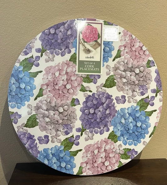 Colordrift Set Of 4 Cork Placemats Hydrangeas Floral Spring Summer