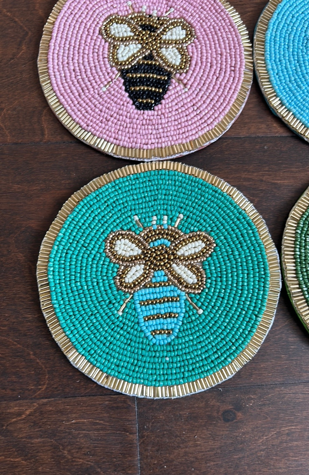 Set Of 4 Bumblebee Coaster Beaded Multicolor New Round