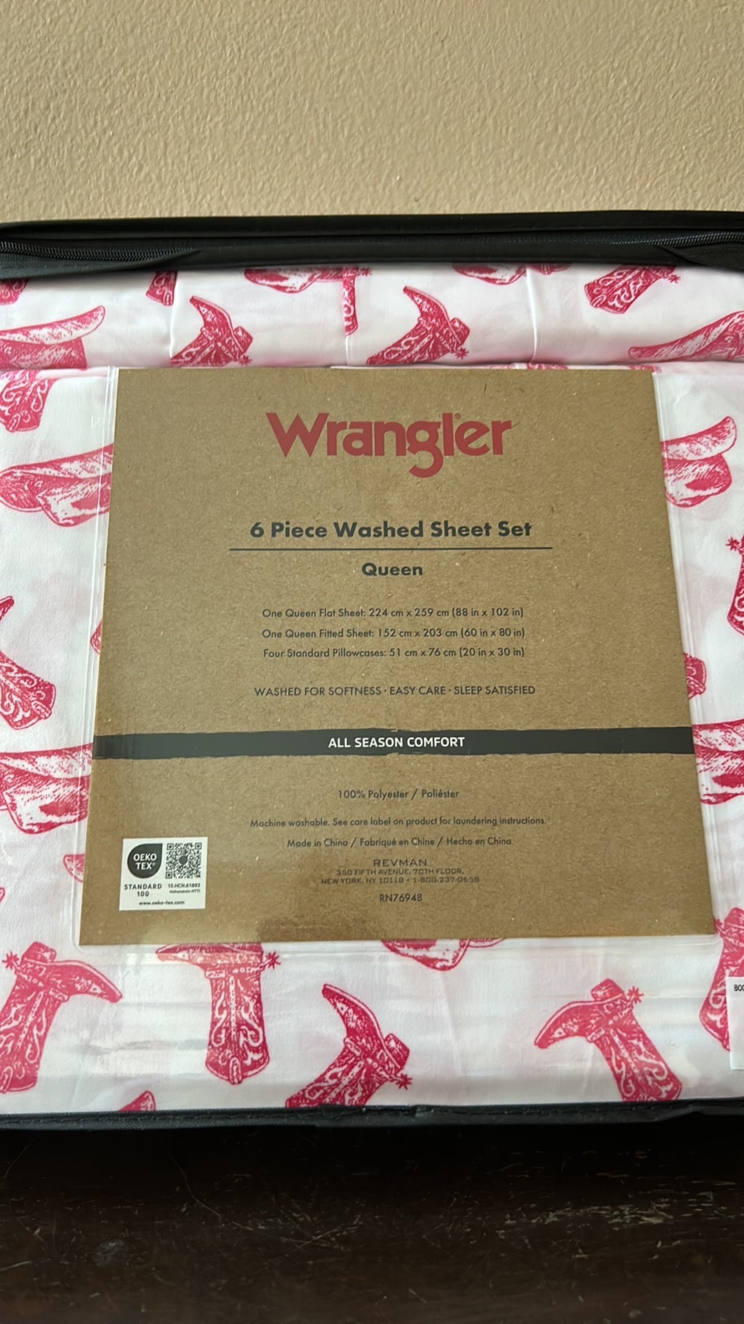 Wrangler 6 Pc Washed Sheet Set Queen Cowboy Hats Boots New Western Themed Pink