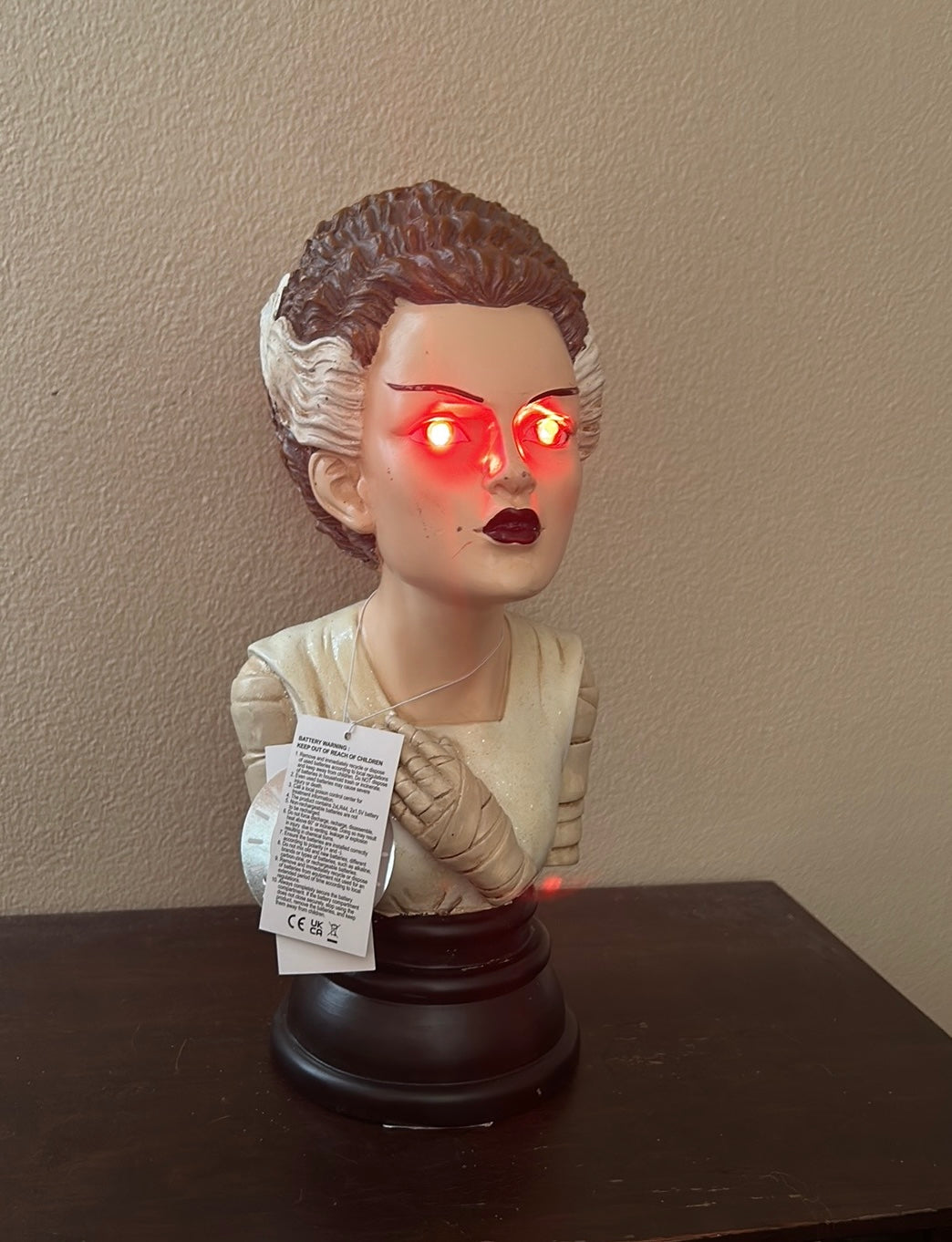 NEW Bride of Frankenstein Light Up Eyes Red LED Bust Halloween Decor