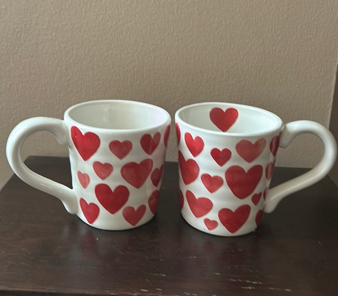 Set Of 2 Coffee Mugs Valentines Day Hearts Love New