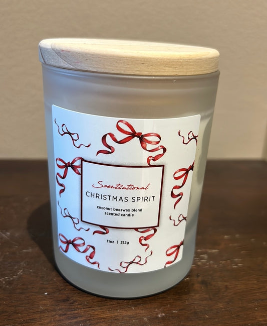 Scentsational Christmas Spirit Bows Candle  Glass Jar 11 Oz  Coconut Wax  New