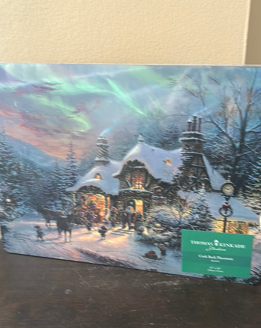 Thomas Kinkade Set Of 4 Cork Placemats New Christmas Scene Santa Kids Snow