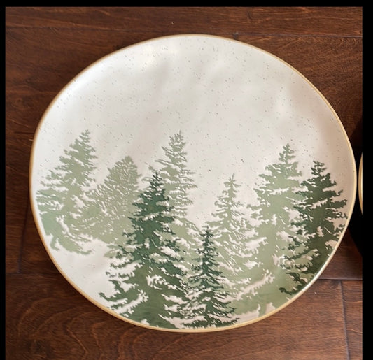 Eli Ana Evergreen Trees Christmas Set Of 4 Dinner Plates Ceramic Round