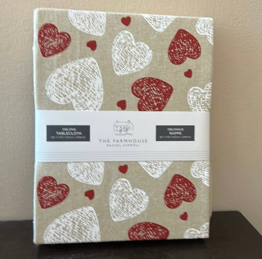 The Farmhouse Rachel Ashwell Valentines Tablecloth  60”x102” Oblong Hearts