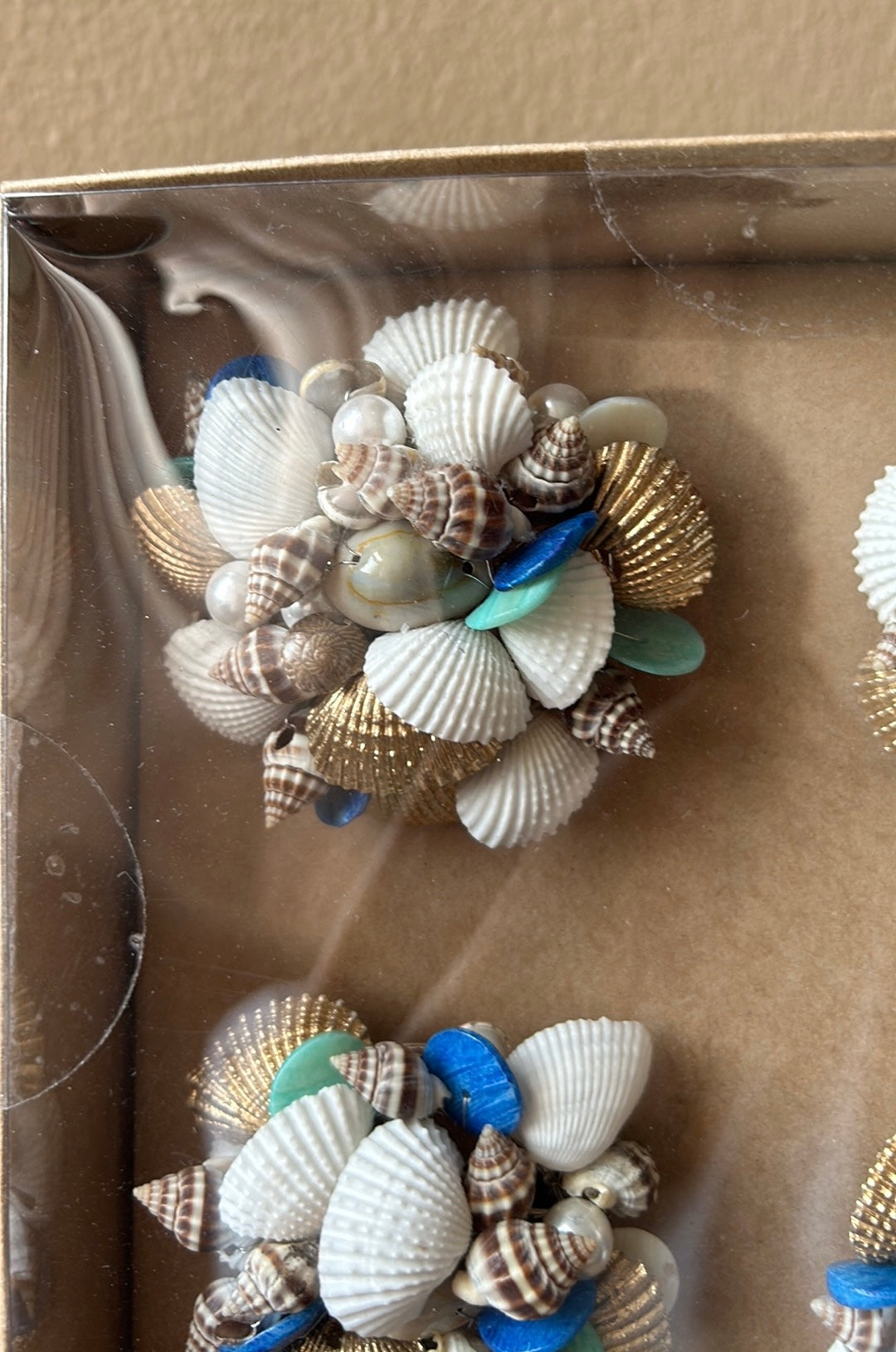 Tahari Home Napkin Rings Shells Pearls Blue Set Of 4 Summer Coastal Nautical