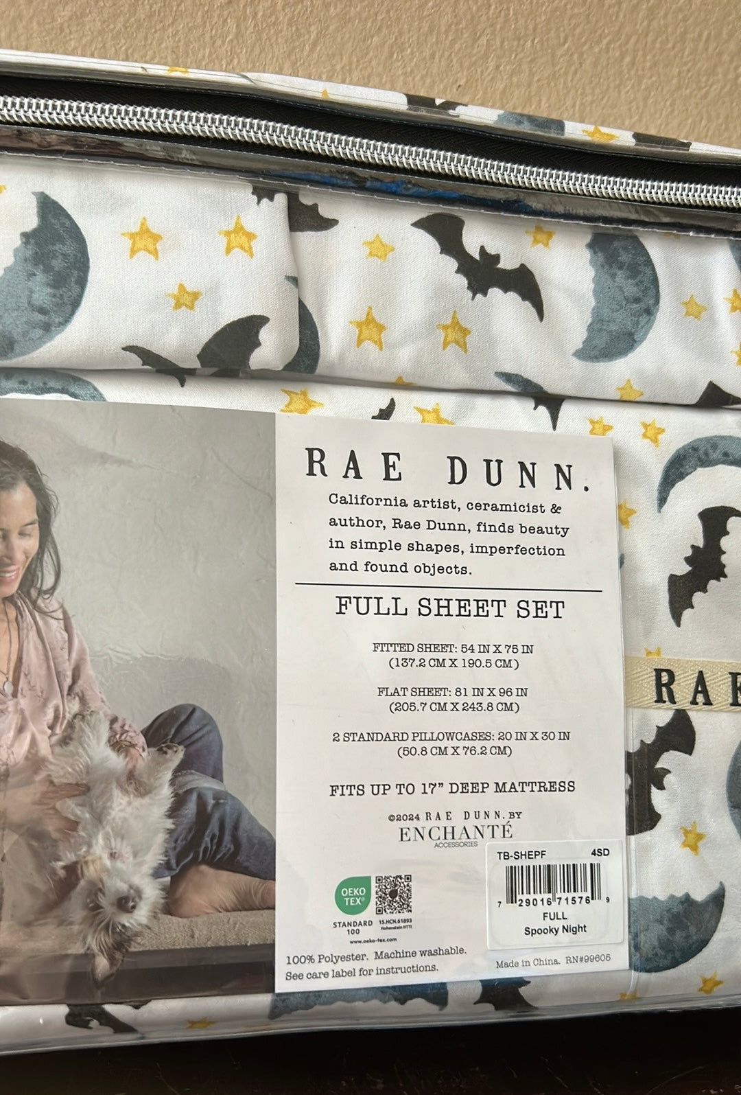 4pc Rae Dunn Halloween Bedding Moon Bats FULL Sheet Set Stars NEW