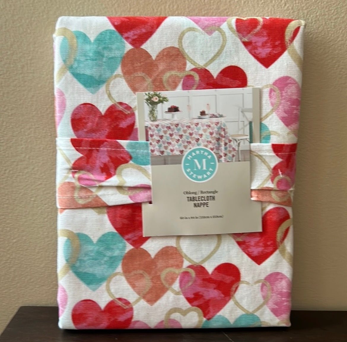 Martha Stewart Valentines Tablecloth  60”x84” Oblong Colorful Hearts New