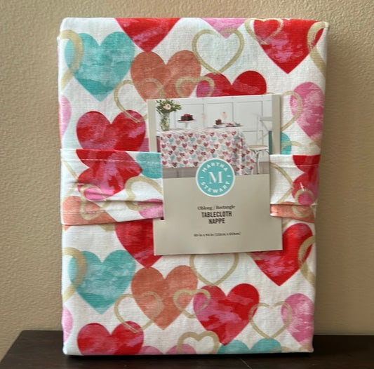 Martha Stewart Valentines Tablecloth  60”x84” Oblong Colorful Hearts New