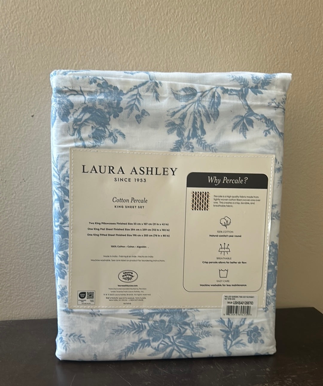 Laura Ashley King Sheet Set Cotton Percale New Floral Etoile