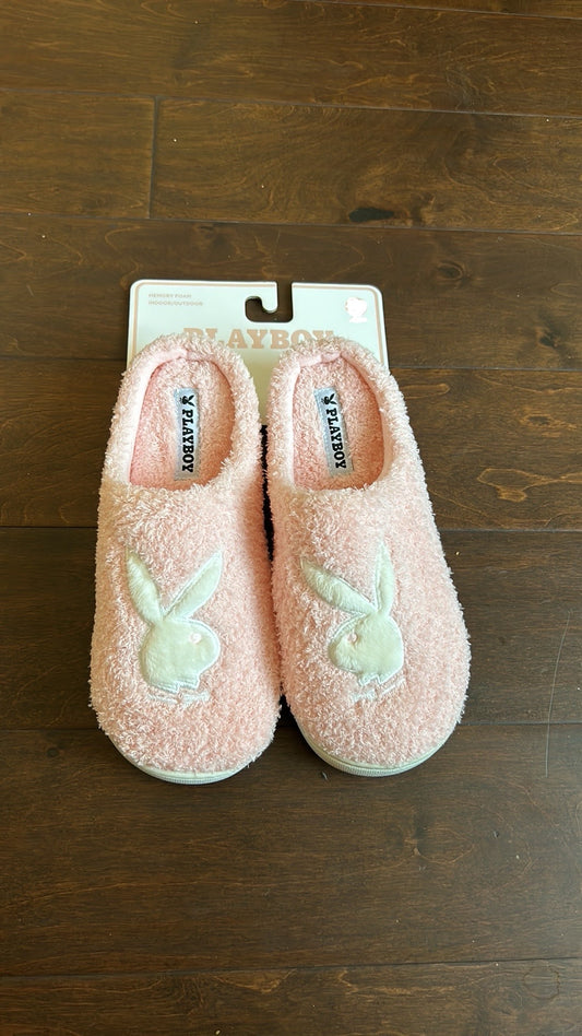 PLAYBOY Memory Foam Indoor Outdoor Pink Slip On Slippers NEW