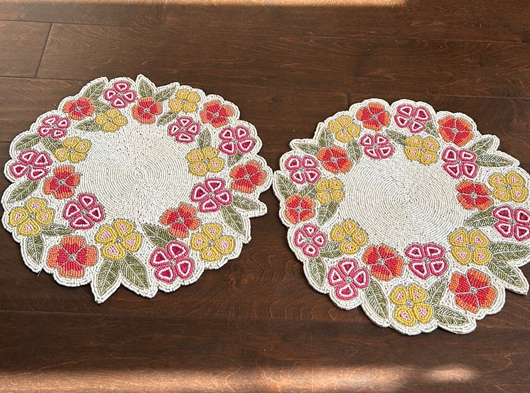 Tahari Set Of 2 Beaded Chargers Floral New Spring Summer Colorful