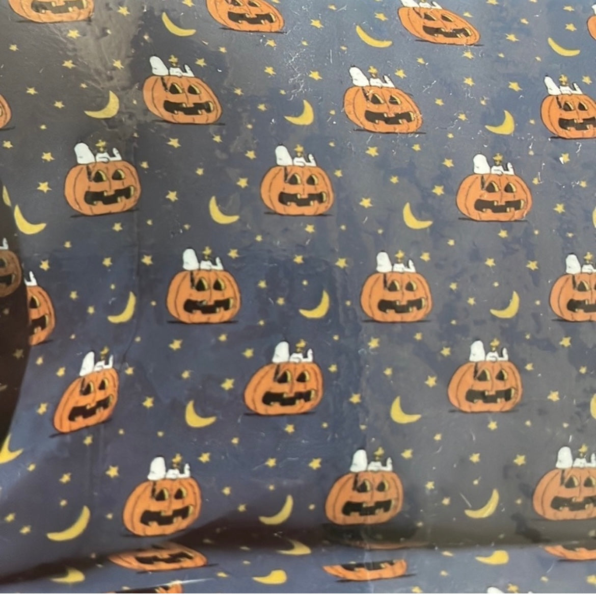 New Peanuts Snoopy Spooky  Halloween Queen Size Sheet Set Pumpkin Moon Stars