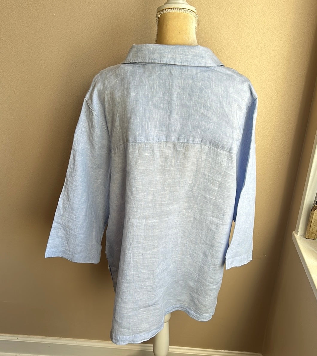 Tahari Womens Plus sz 2X Linen Blouse Top Nwt Blue