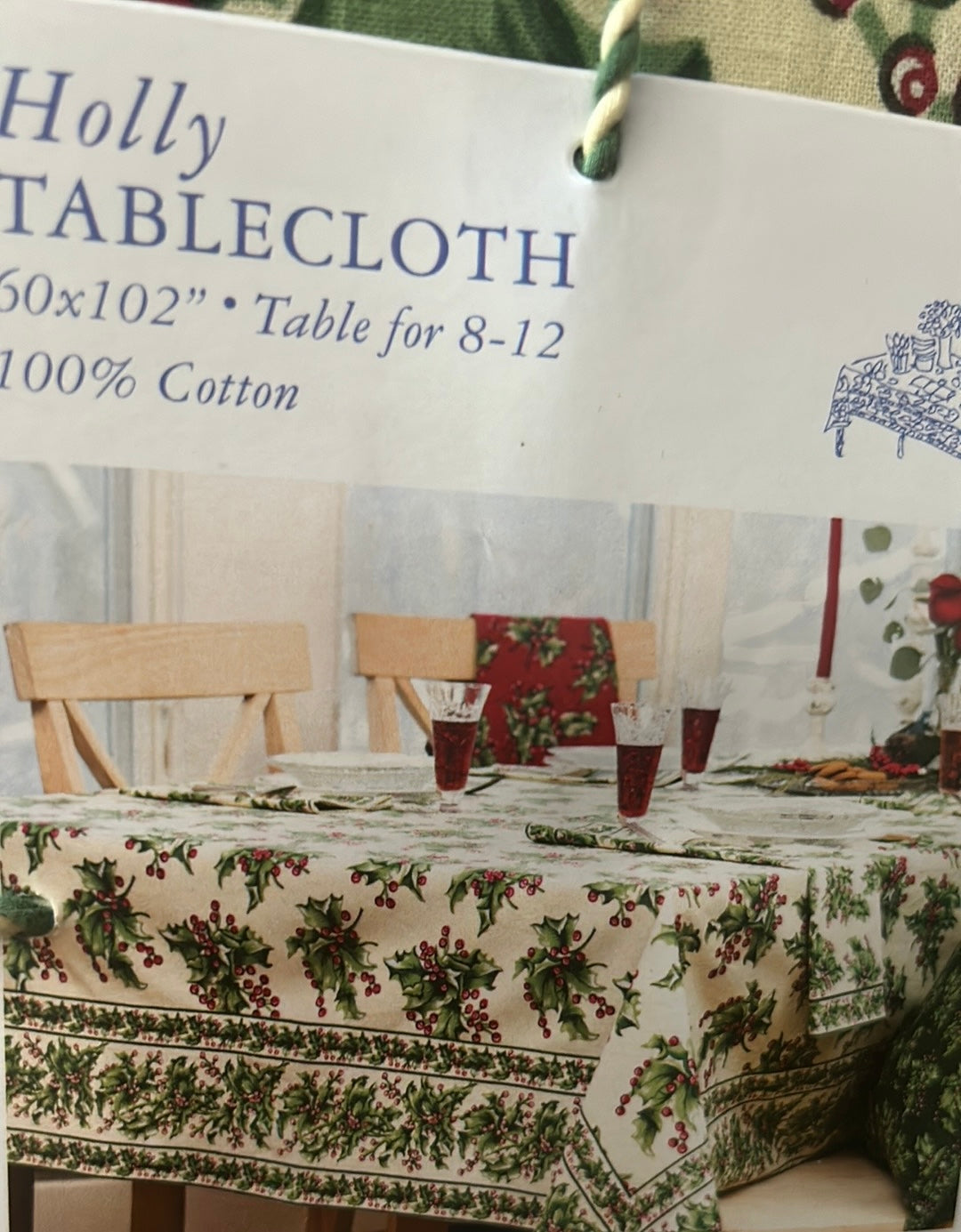 April Cornell Linen Tablecloth Cotton Size 60"x 102” Holly Berry