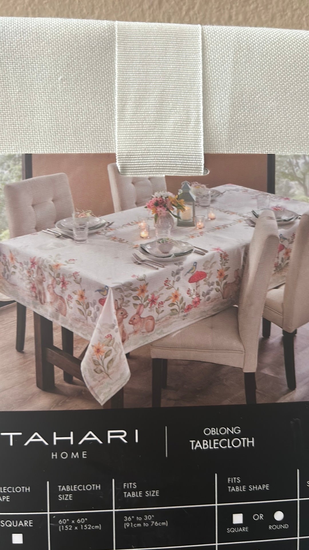 Tahari Tablecloth 60”x84” Spring Easter Bunny  Floral New