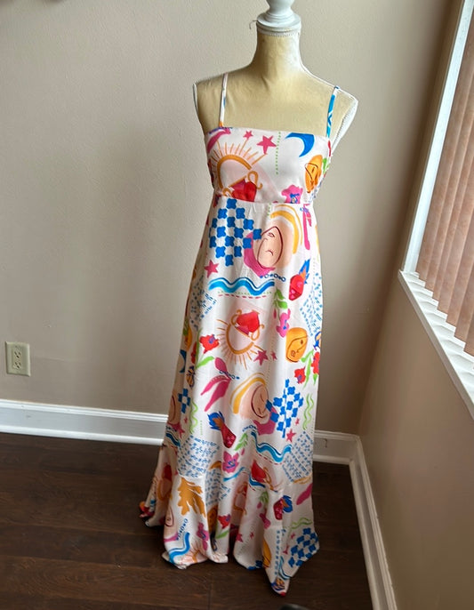 Paper Heart Womens Summer Maxi Dress Sz S Sun Stars Floral Sexy Back  New