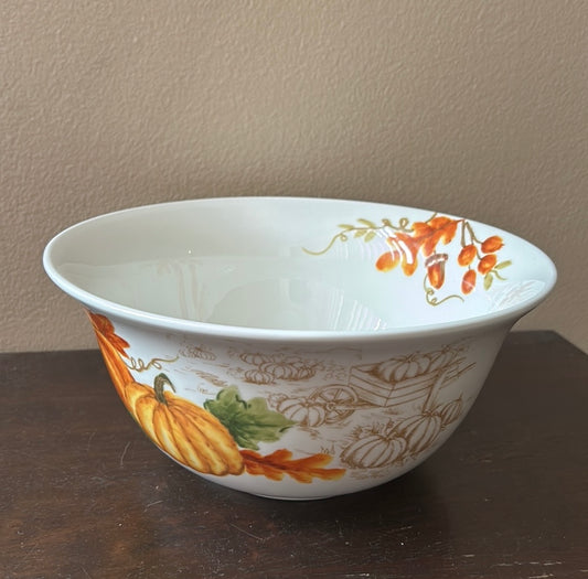 New Salad Pasta Serving Bowl Fall Leaves Pumpkins Thanksgiving Acorns